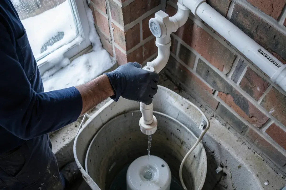 Water poured into a basement sump pit to test the float switch during the spring thaw in Shelby Township