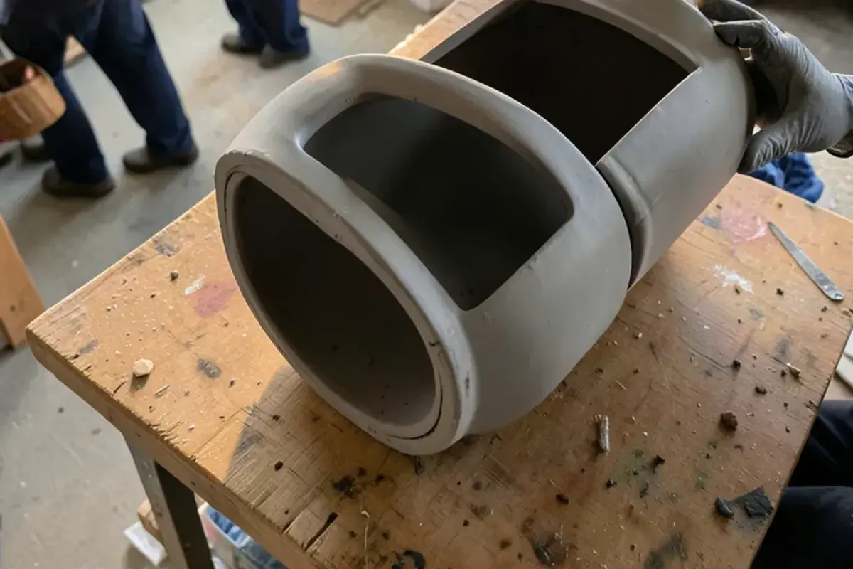 Cut section showing a smooth cured-in-place liner inside an old clay sewer pipe
