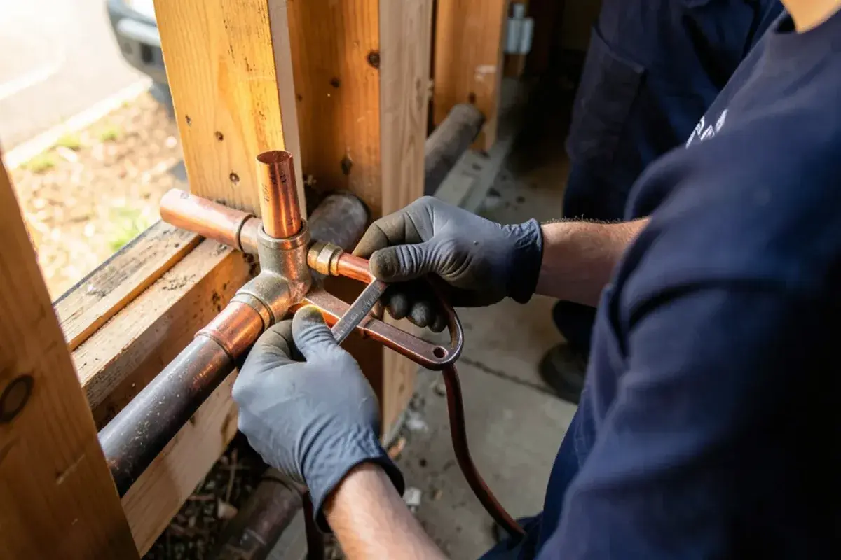 New copper section joined into an older line with two press couplings