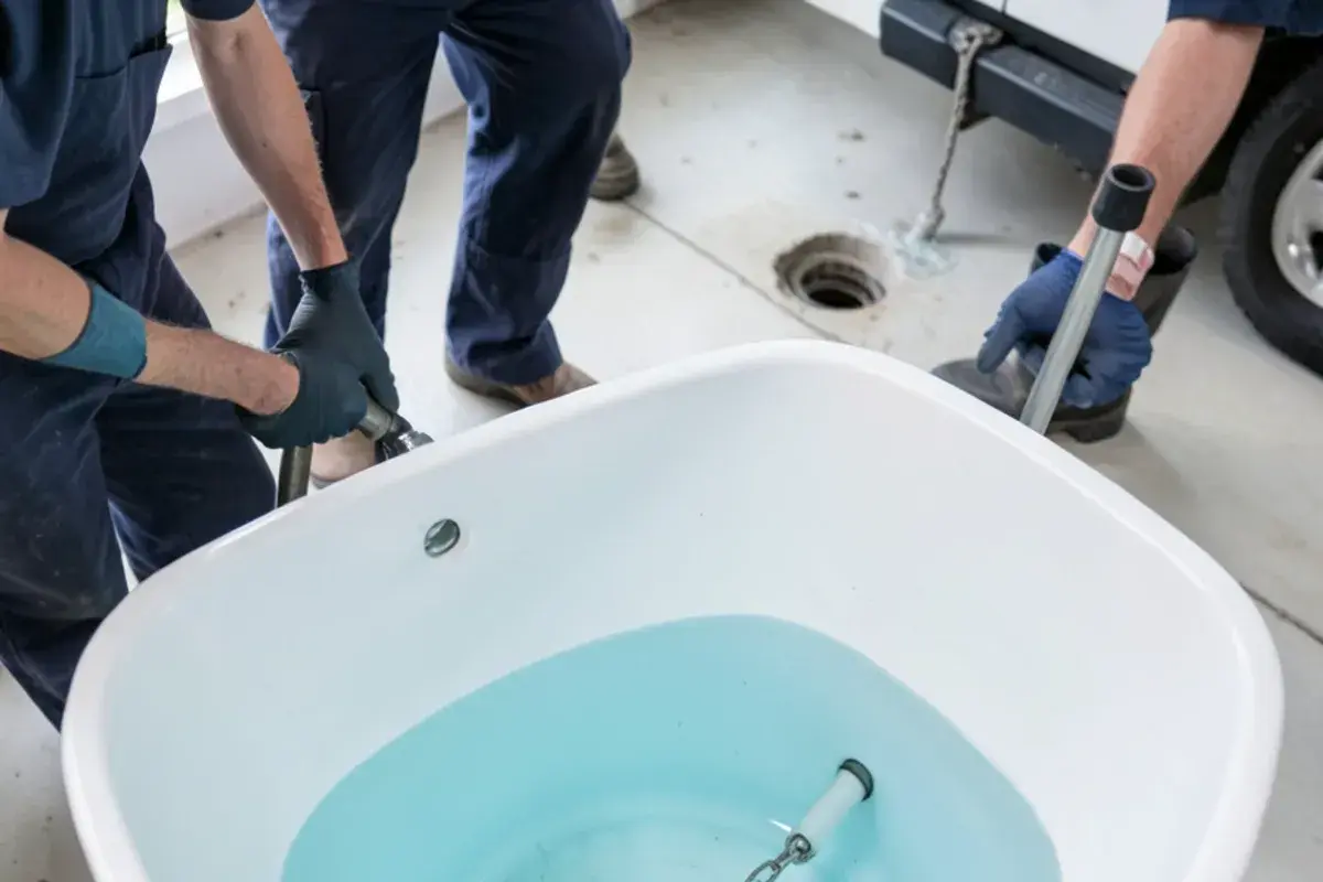 Blue dye spreading through toilet tank water above a worn flapper during a running toilet check